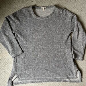 Eileen Fisher Gray Organic Cotton Pullover Top M Textured 3/4 Sleeve